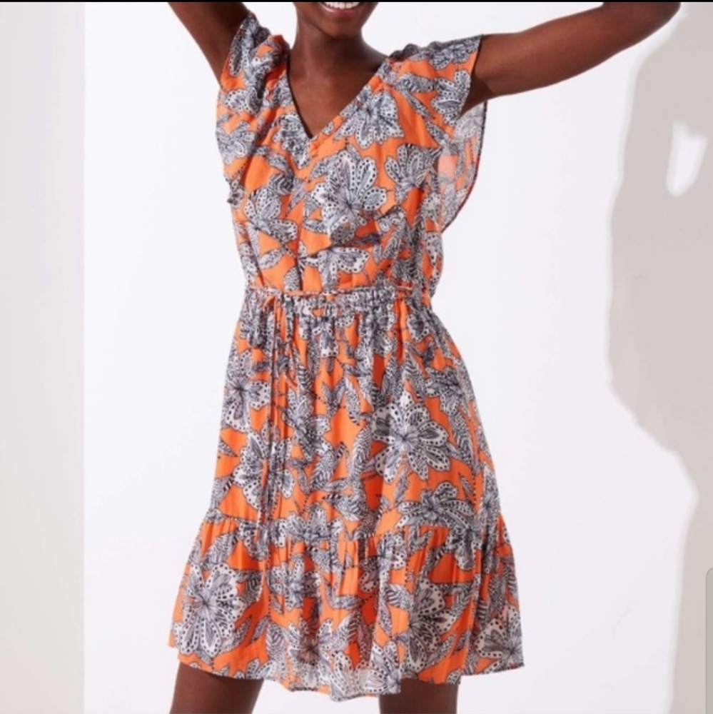 NWT Loft Abstract Floral Flounce Dress